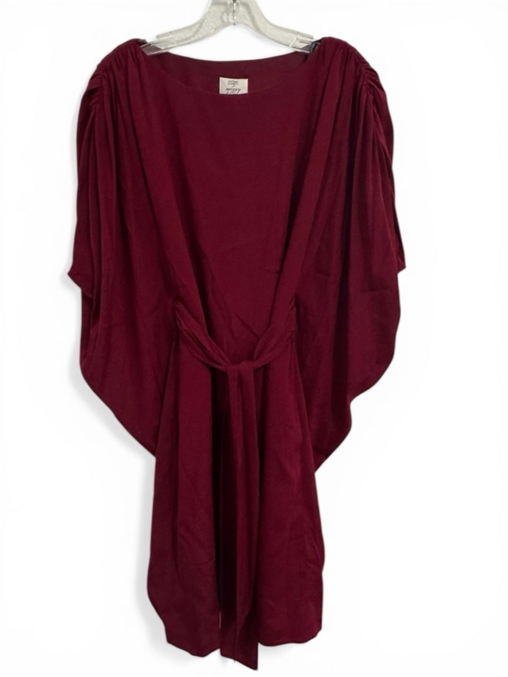 Suzi Chin Silk Kaftan Dress Belted Batwing Sleeve Merlot Burgundy Evening 10